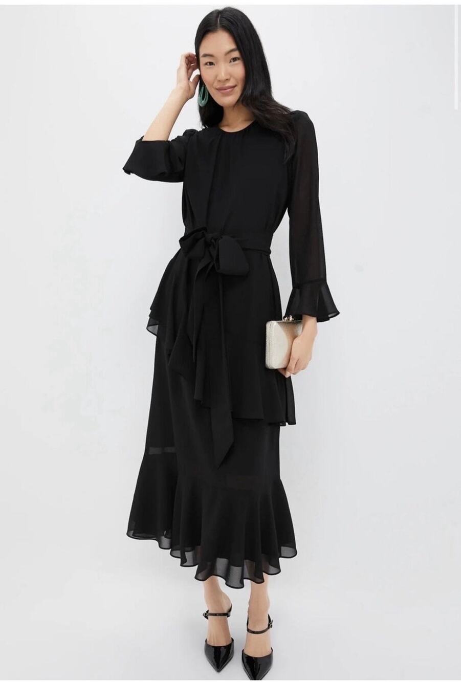 Tuckernuck Dress Womens XL Black Sasha Ruffle Midi Classic Party Cocktail Night